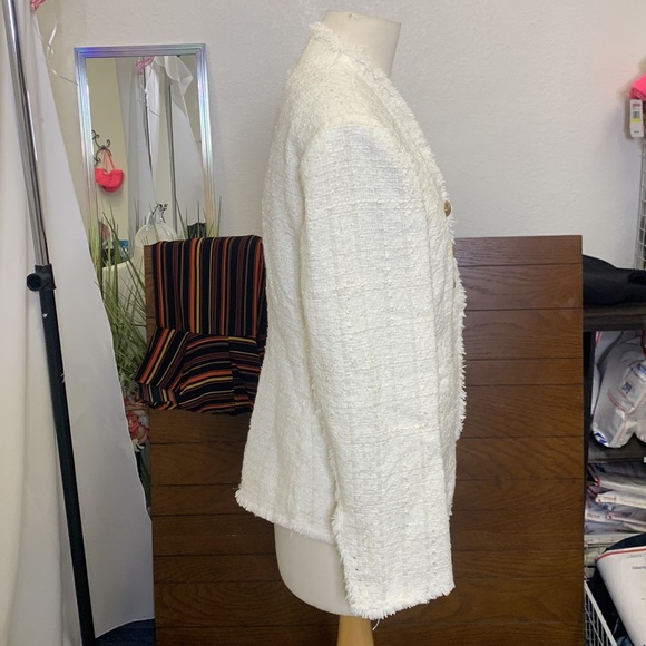 Zara Ivory Tweed Frayed Blazer (Like Balmain) Size XL Women Extra Large - Picture 8 of 16
